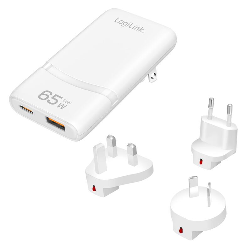 Logilink Dual-Usb Gan-ReiseladegerT, 65 W, Usb-C, Usb-A