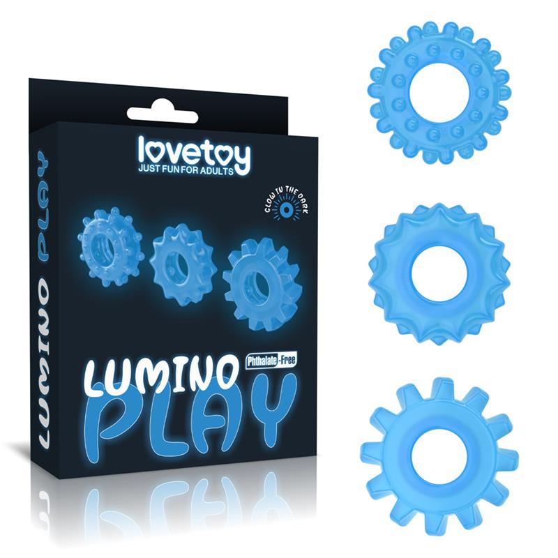 Lumino Play Set 3 Anillos Para El Pene Luz Azul