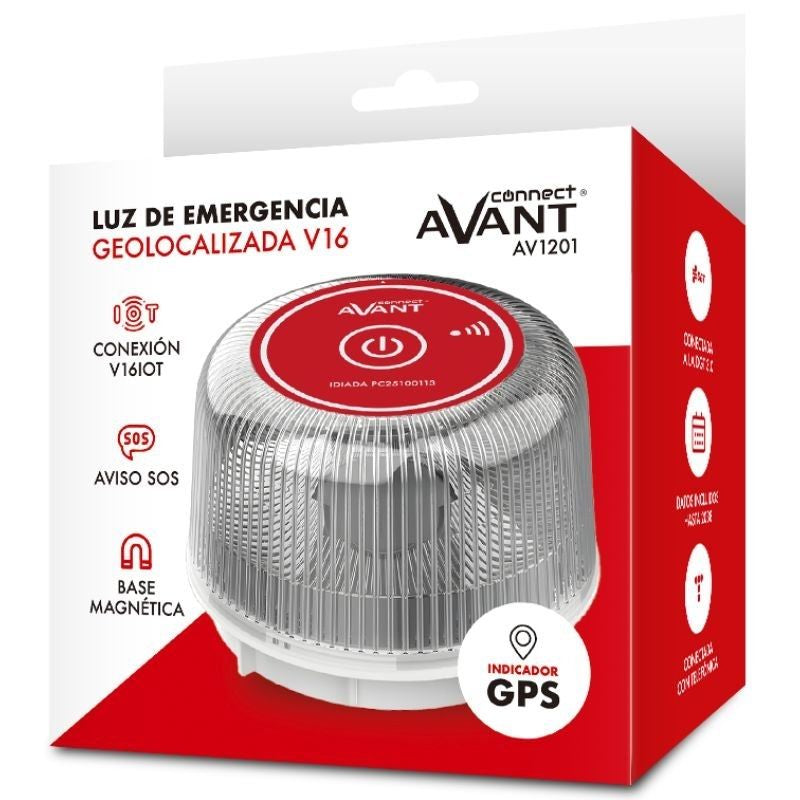 Luz Baliza De Emergencia Para Coche Avant V16 Connected Av1201 Homologada Base Imantada Geolocalizable Funciona A Pilas