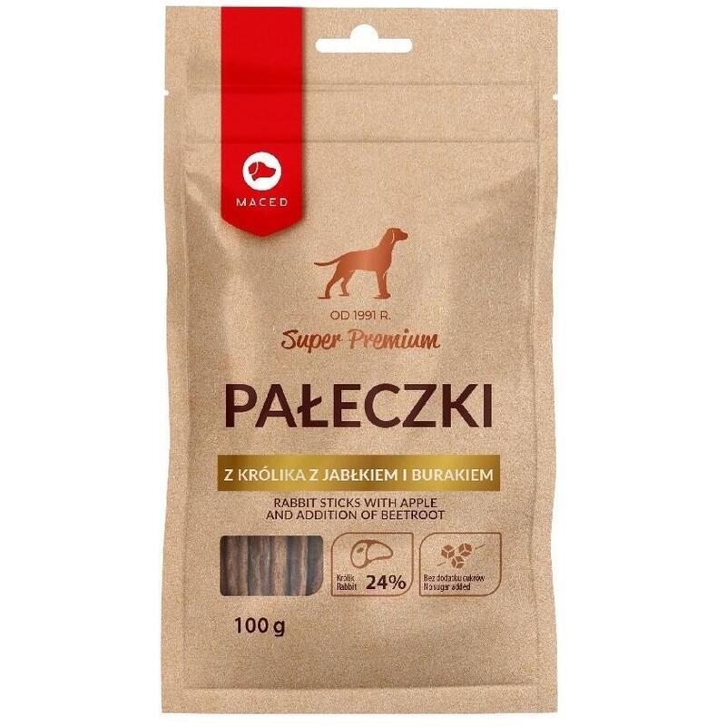 Maced Rabbit Sticks With Apple And Addition Of Beetroot - Golosina Para Perros - 100g