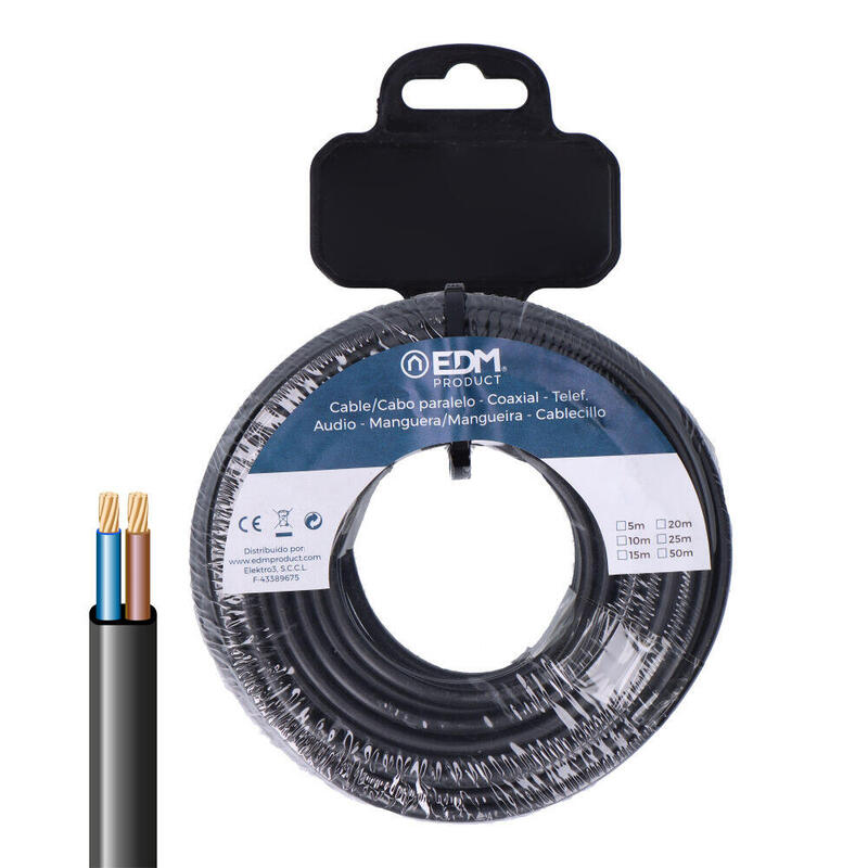 Manguera Plana 2x0,75mm² Negra 25m.