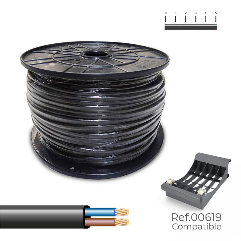 Manguera Plana H05vvh2-F 2 X 1,5 Mm² Negra 200 M. (Bobina Grande)