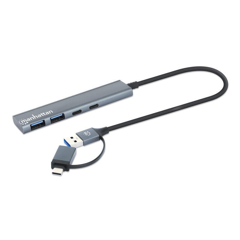 Manhattan 181075 Hub De Interfaz Usb 3.2 Gen 1 (3.1 Gen 1) Type-A + Type-C 5000 Mbit/S Gris