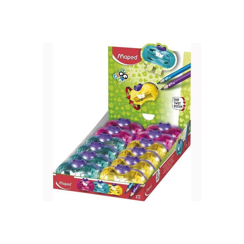 Maped Afilalápices De 2 Orificios Croc Croc Twist Expositor 12 Ud Colores Surtidos