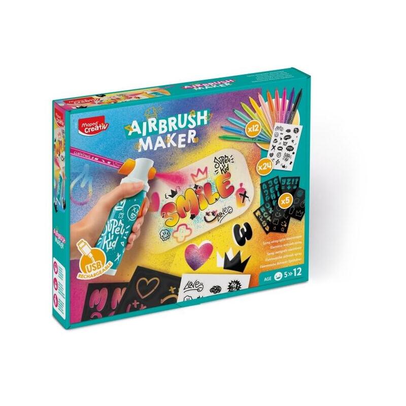 Maped Airbrush Maker Kit De Aerografo Para Niños Facil De Usar Con Rotuladores Maped Jungle + Pack De Recambios - Para