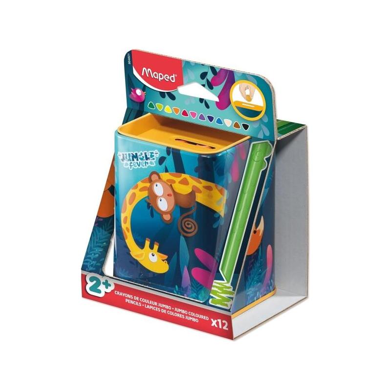 Maped Color`Peps Infinity Jumbo Jungle Caja Metalica Con 12 Lapices De Colores De Larga Duracion - La Caja Tiene