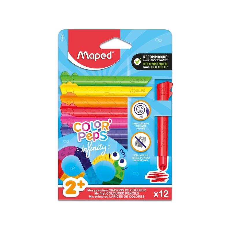 Maped Color`Peps Infinity Jumbo Pack De 12 Lapices De Colores De Larga Duracion - Hecho Totalmente De Mina - Colores