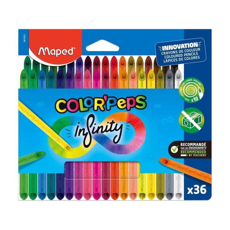 Maped Color`Peps Infinity Pack De 36 Lapices De Colores De Larga Duracion - Hecho Totalmente De Mina - Colores Surtidos