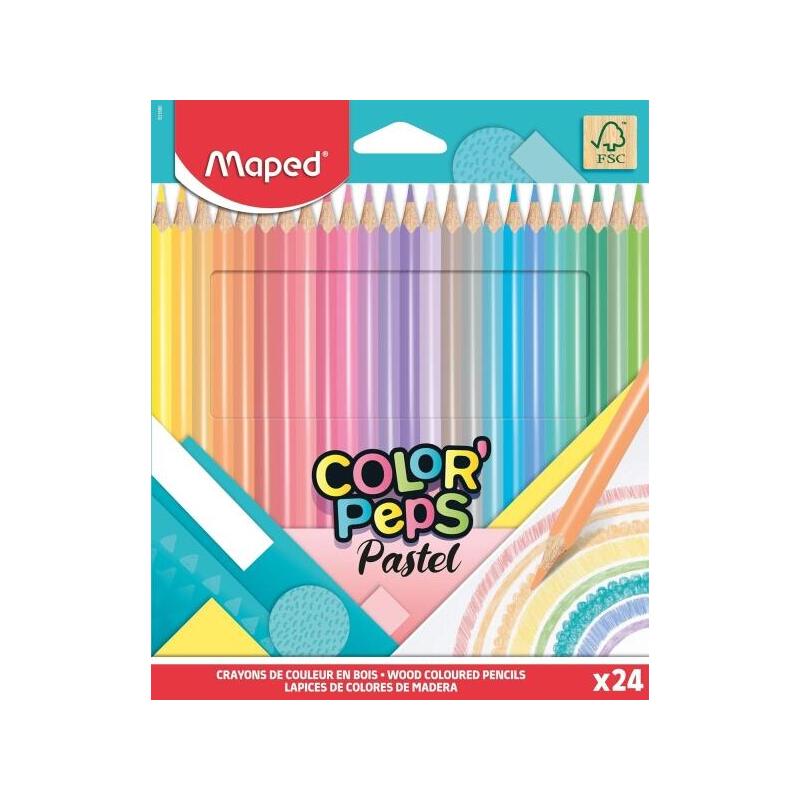 Maped Color´Peps Pastel Pack De 24 Lapices De Colores Triangulares - Mina Suave - Madera Certificada Fsc - Colores