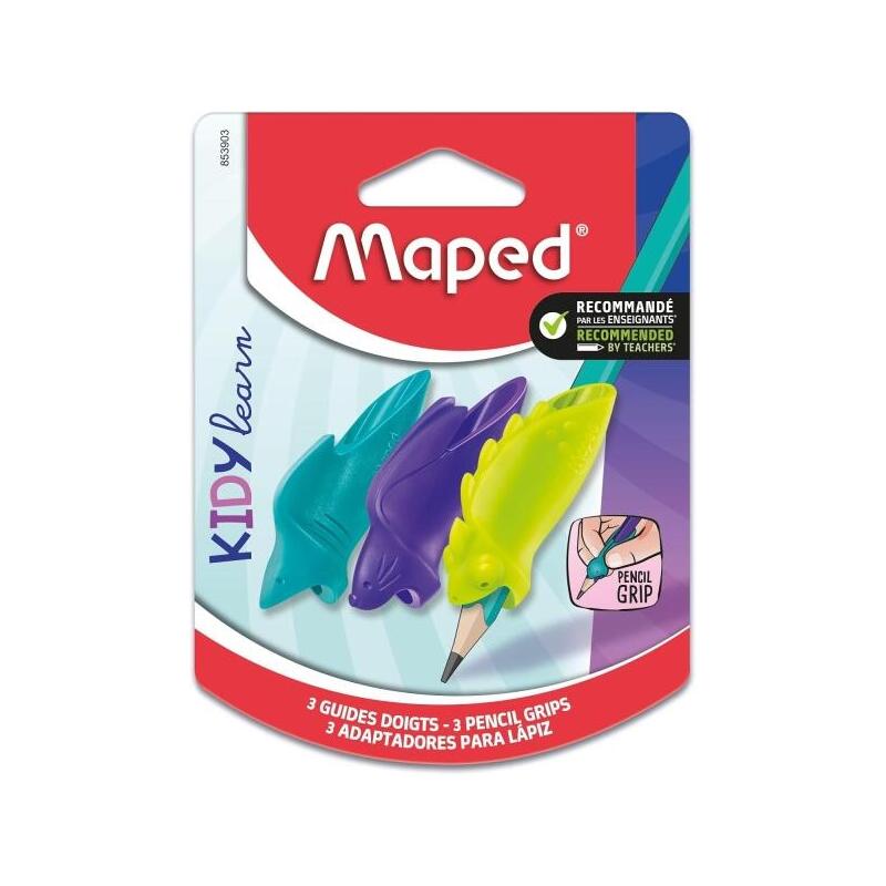 Maped Kidy Lern Pack De 3 Guias De Lapiz Para Dedos - 3 Modelos Tiburon, Camaleon Y Conejo - Apta Para La Mayoria De