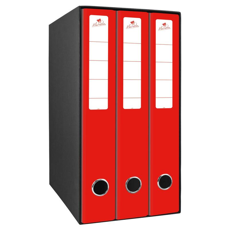 Mariola Box Modulo De 3 Archivadores Con Rado 2 Anillas 40mm - Tamaño 35x26x17cm - Carton Forrado - Color Rojo