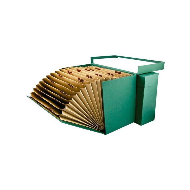 Mariola Caja De Transferencia Cartón Forrado En Geltex C/ Clasificador A-Z/1-31 Folio Verde