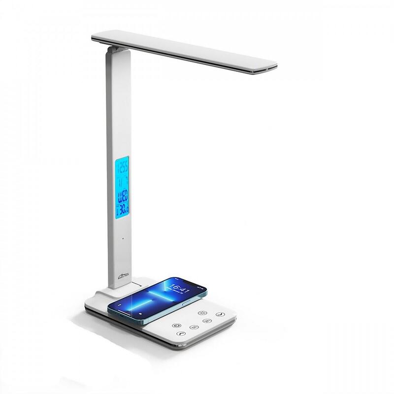 Media-Tech Leditou Energy Saving Led Desk Lamp With Qi Wireless Charger 15w Illuminated Clock With Alarm Clock