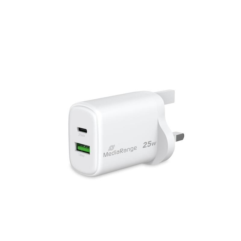 Mediarange Cargador 25w 2-Port 1x Usb-A/1x Usb-C Uk Gan, Ws