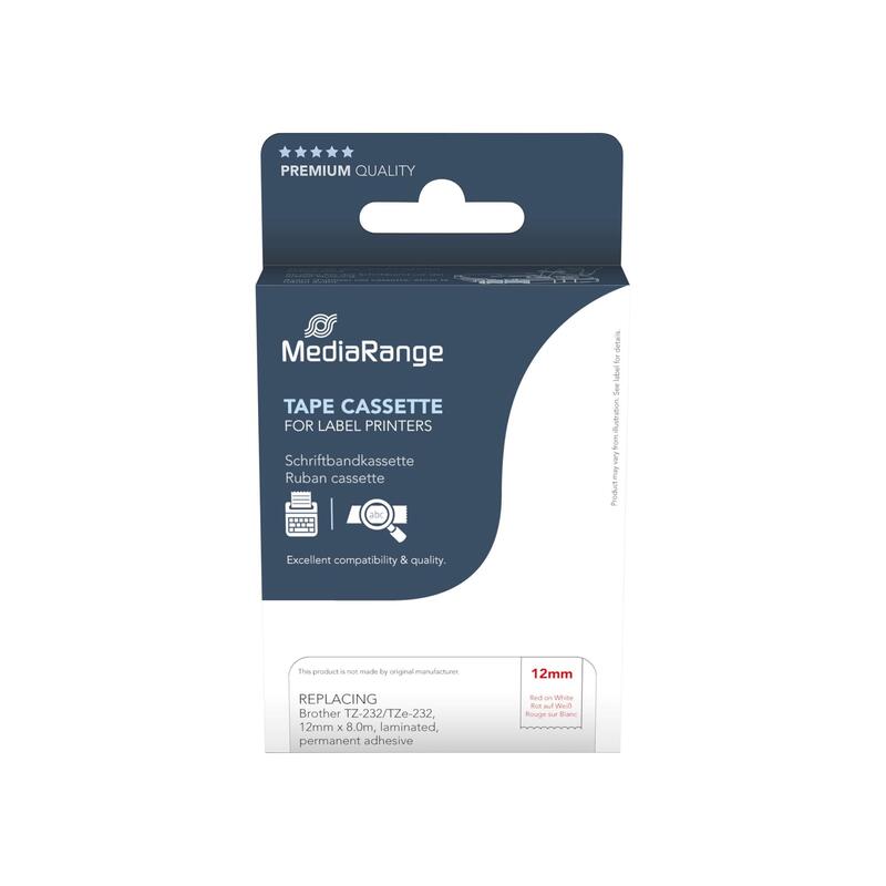 Mediarange Cinta Brother Tz-232 Tze-232 12mm 8m Rojo