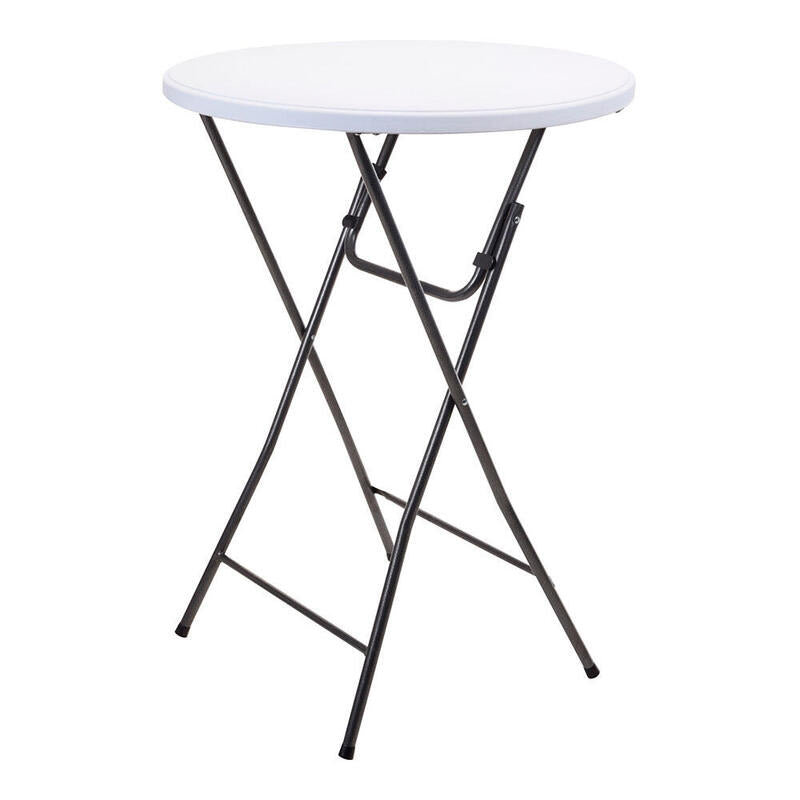 Mesa Redonda De Jardín. Plegable, De Polietileno. Color: Blanco Ø80x110cm Progarden