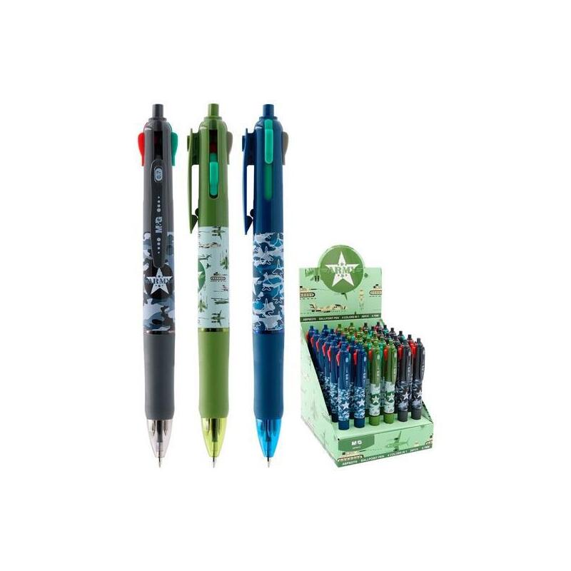 M&G Bolígrafo Borrable Retráctil Army Tinta 4 Colores Expositor De 36 C/Surtidos