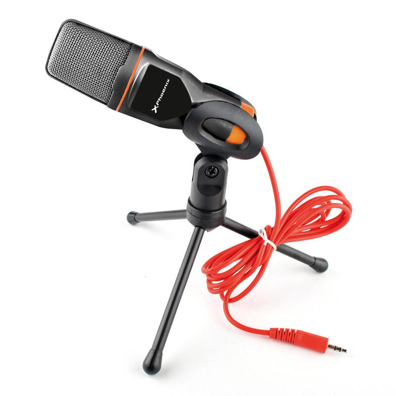 Microfono Multimedia Phoenix Phpodcaststudio Jack 3.5mm Para Ordenador Portatil / Pc/ Tablet / Smartphone / Incluye Tripode Reclinable/ Cable Adaptador 2 Jack A 1 Jack / Ideal Para Youtubers Gaming