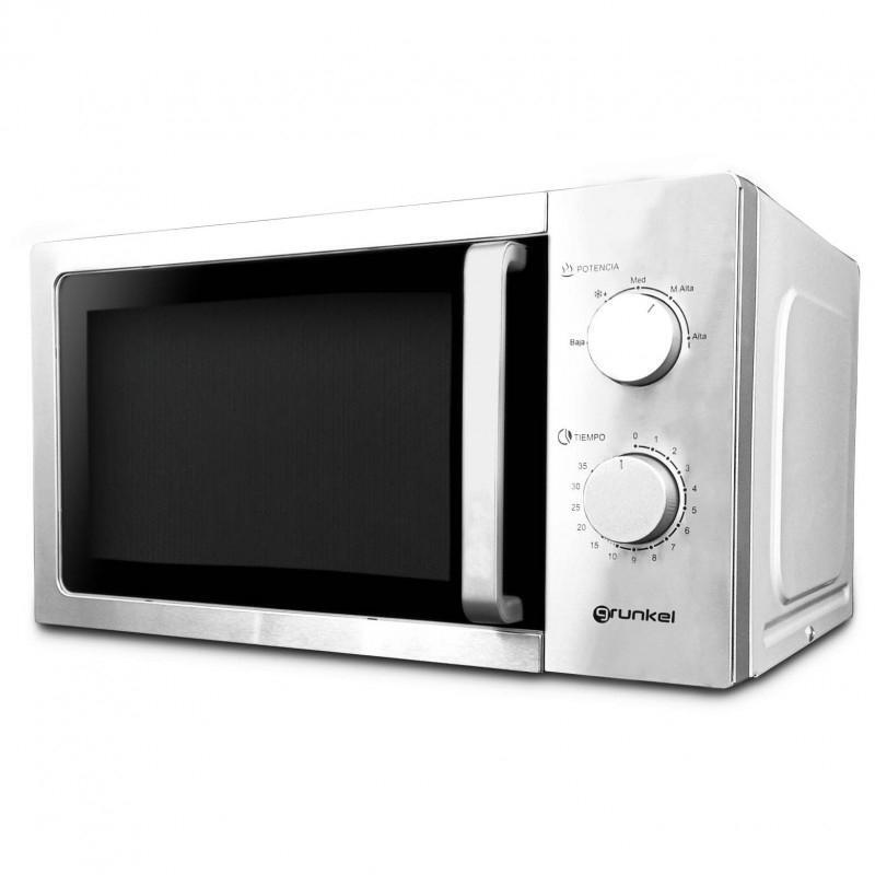 Microondas Grunkel 700w 20l Metalizado,Con 4 Niveles De Potencia