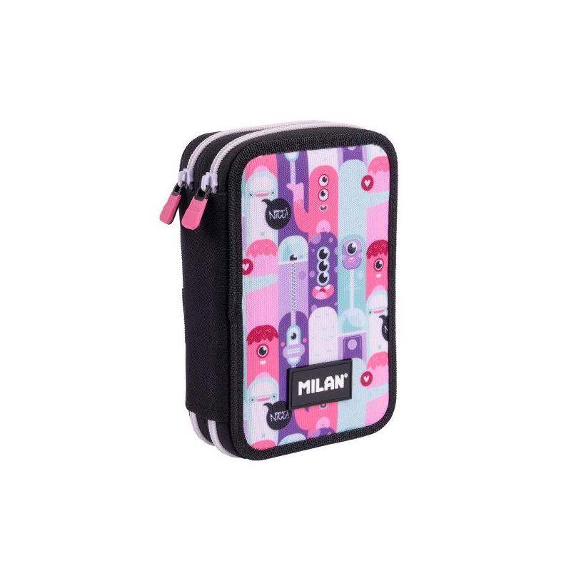 Milan Aliens 2 Plumier De 2 Pisos Con Regla - Sacapuntas - Gomas De Borrar - Lapices De Grafito Y De Colores -