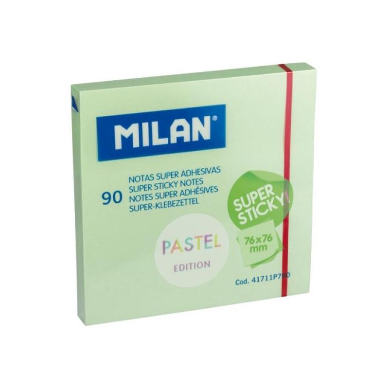 Milan Bloc De 90 Notas Super Adhesivas - Removibles - Mayor Permanencia - 76mm X 76mm - Verde Pastel
