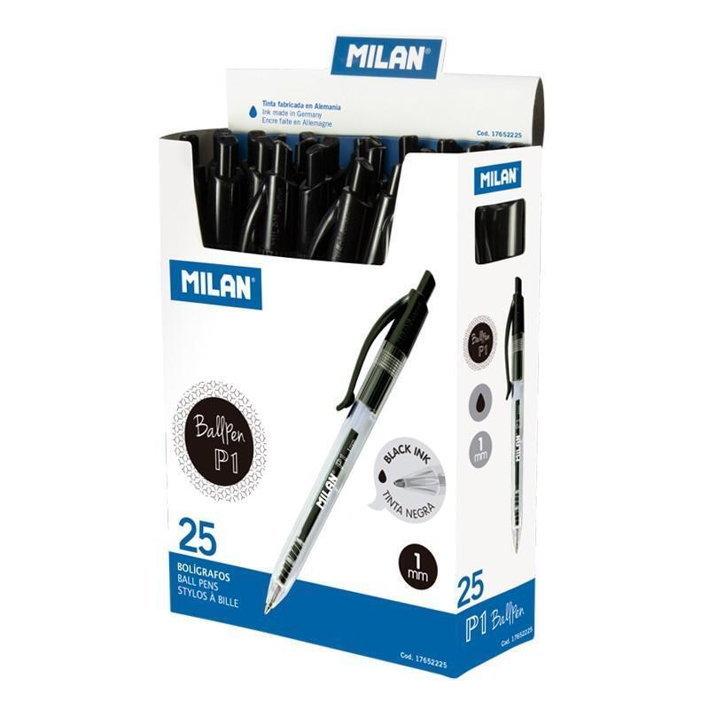Milan Bolígrafo P1 Cuerpo Transparente Negro -Caja 25u-