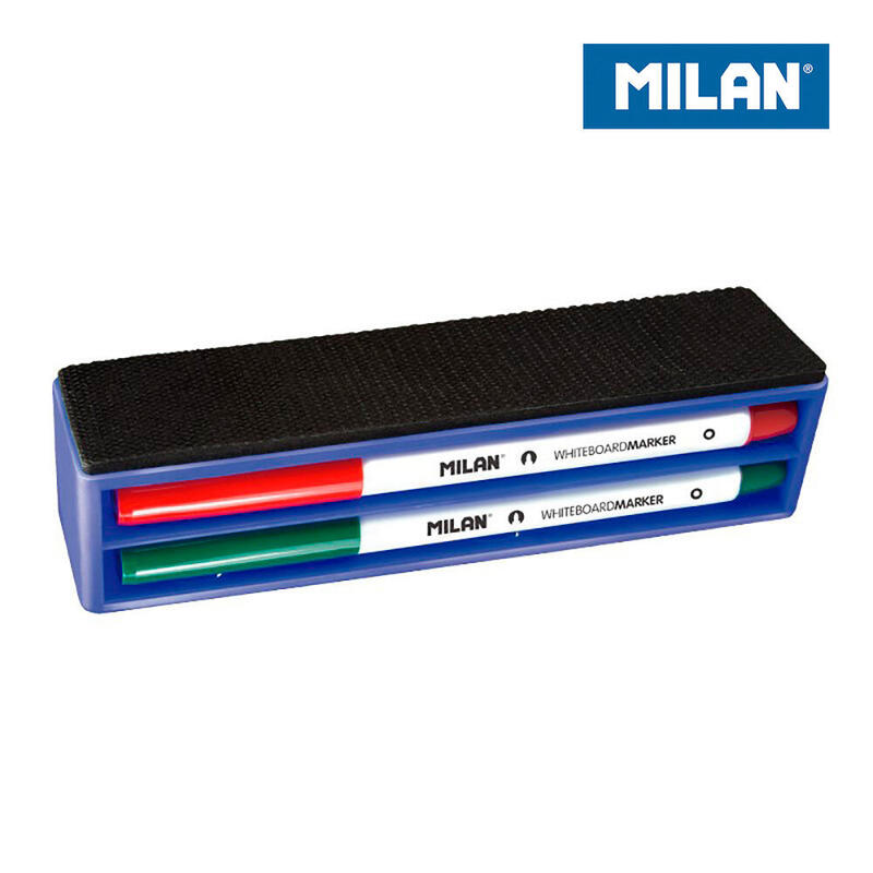 Milan Borrador Magnético Para Pizarra Blanca + 4 Rotuladores Blister Colores