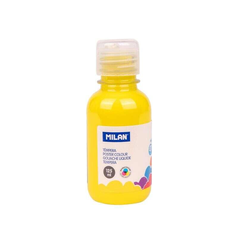 Milan Botella De Tempera 125ml - Tapon Dosificador - Secado Rapido - Mezclable - Amarillo