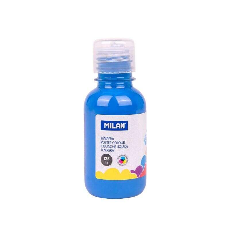 Milan Botella De Tempera 125ml - Tapon Dosificador - Secado Rapido - Mezclable - Azul