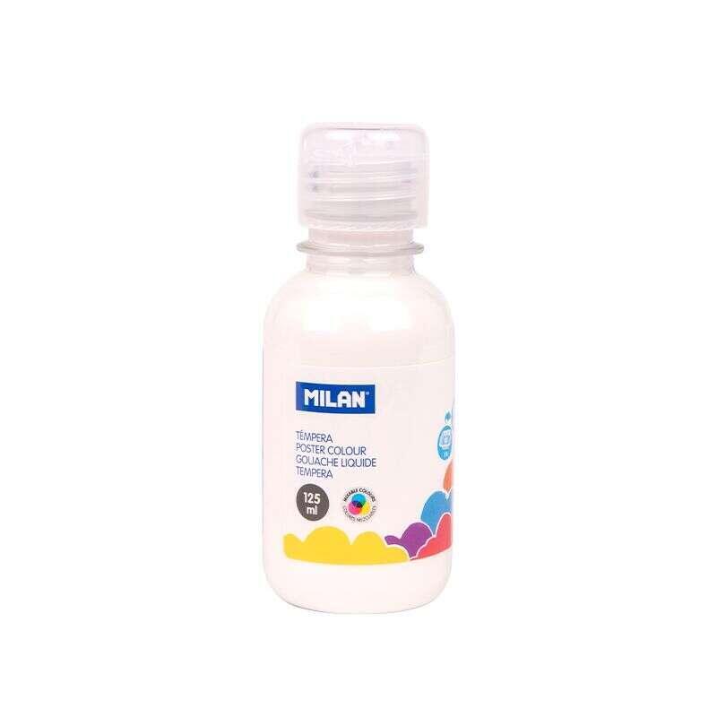 Milan Botella De Tempera 125ml - Tapon Dosificador - Secado Rapido - Mezclable - Blanco