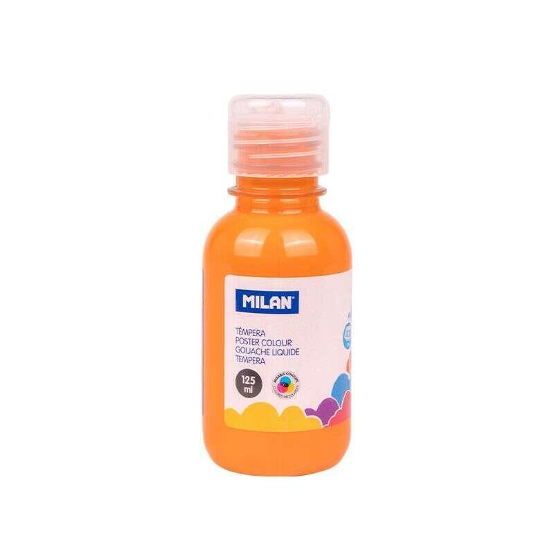 Milan Botella De Tempera 125ml - Tapon Dosificador - Secado Rapido - Mezclable - Naranja