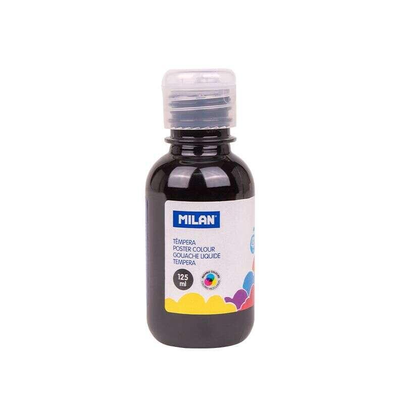 Milan Botella De Tempera 125ml - Tapon Dosificador - Secado Rapido - Mezclable - Negro