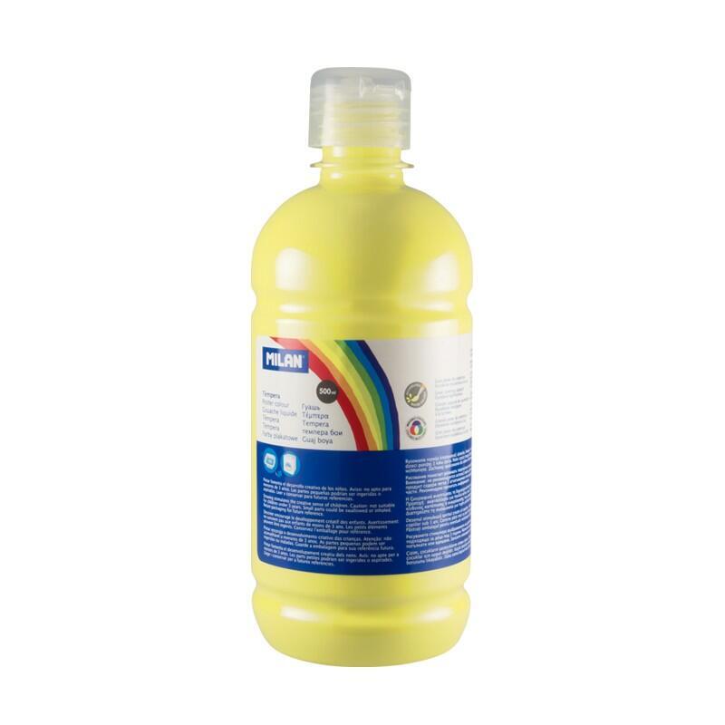 Milan Botella De Tempera - 500ml - Tapon Dosificador - Secado Rapido - Mezclable - Color Amarillo Limon