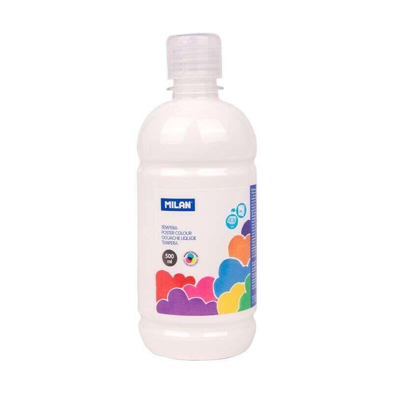 Milan Botella De Tempera 500ml - Tapon Dosificador - Secado Rapido - Mezclable - Color Blanco
