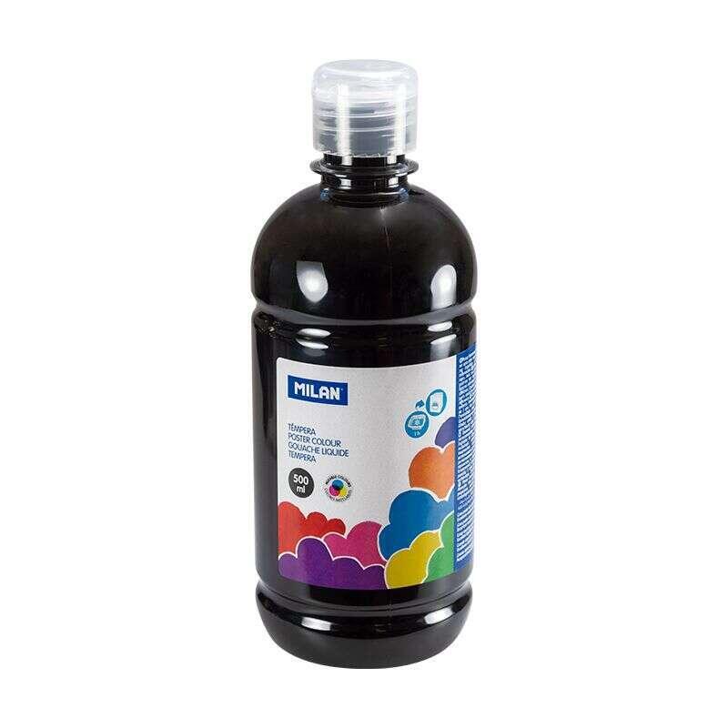 Milan Botella De Tempera 500ml - Tapon Dosificador - Secado Rapido - Mezclable - Color Negro