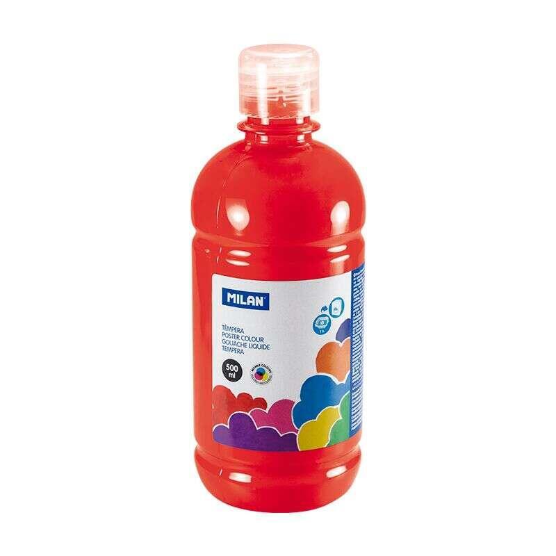 Milan Botella De Tempera 500ml - Tapon Dosificador - Secado Rapido - Mezclable - Color Rojo