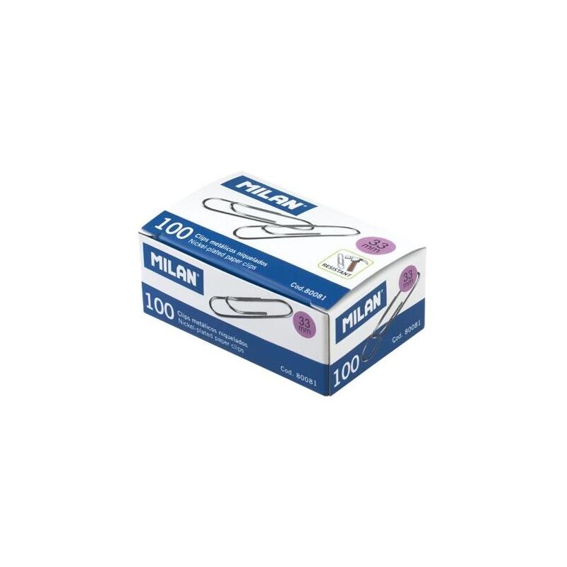 Milan Caja De 100 Clips Labiados Niquelados 33mm