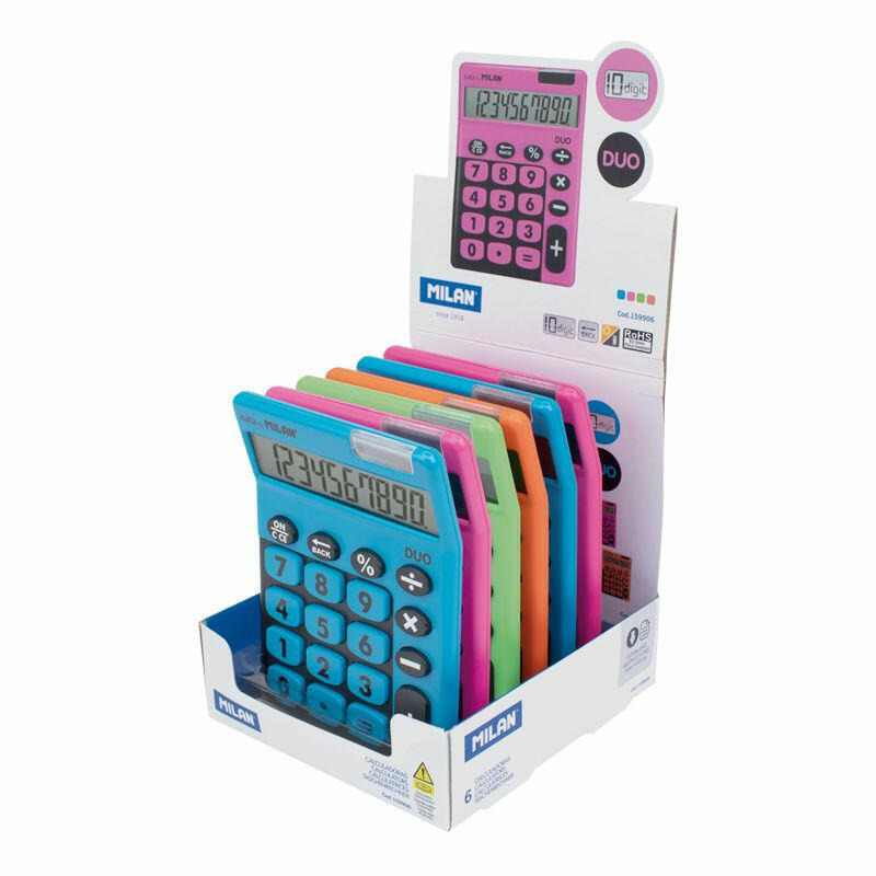 Milan Duo Expositor De 6 Calculadoras De Sobremesa - 10 Digitos - Teclas Grandes - Colores Surtidos