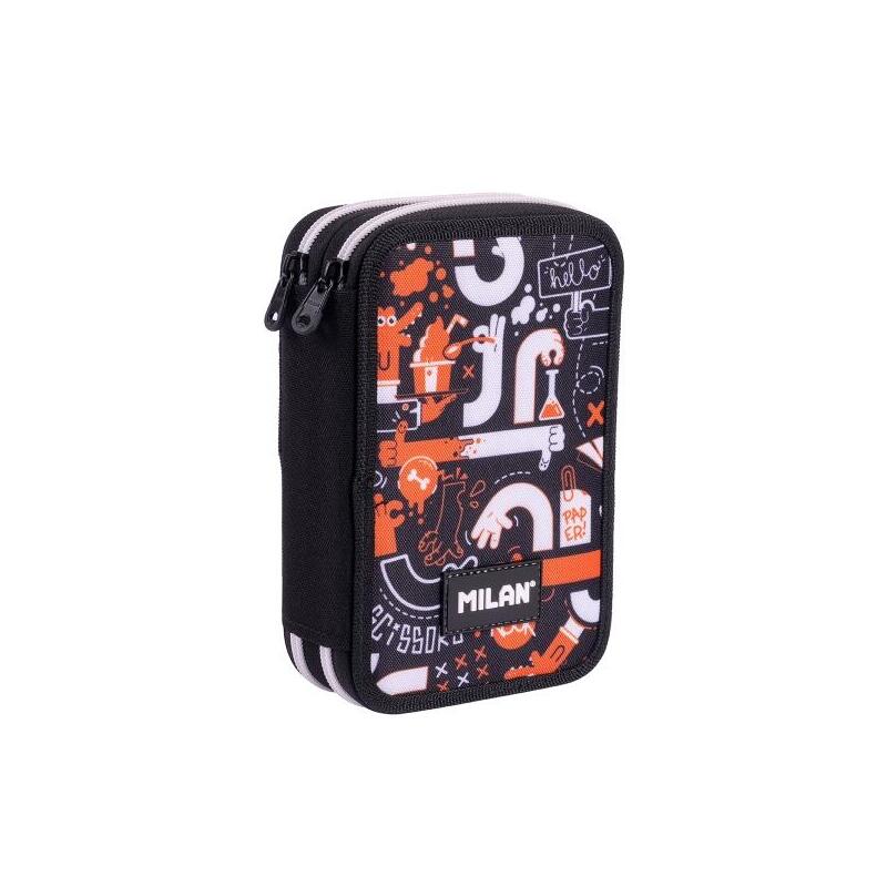 Milan Fingers Plumier De 2 Pisos Con Regla - Sacapuntas - Gomas De Borrar - Lapices De Grafito Y De Colores -