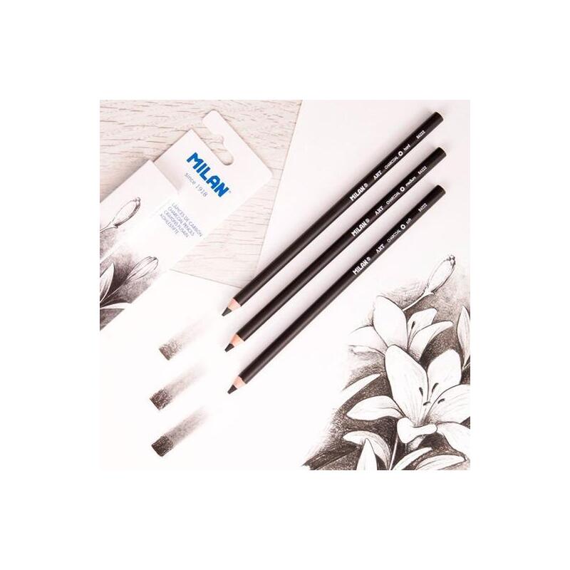 Milan Lápices De Carboncillo Art Mina Gruesa Ø4mm Caja De 3 Negro