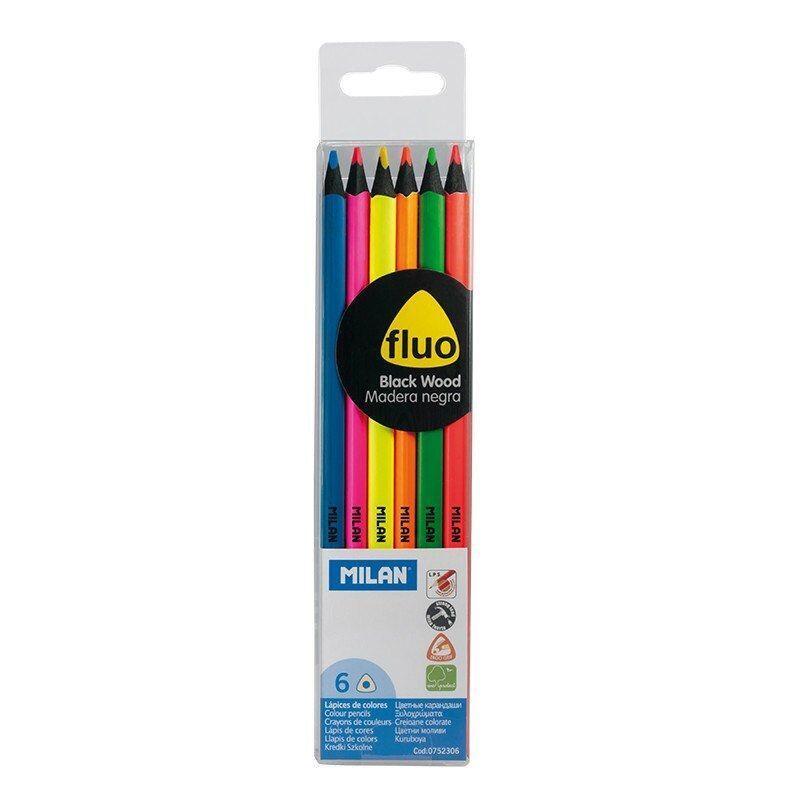 Milan Lápices De Colores Triangulares Fluorescentes Surtidos Blister -6u-