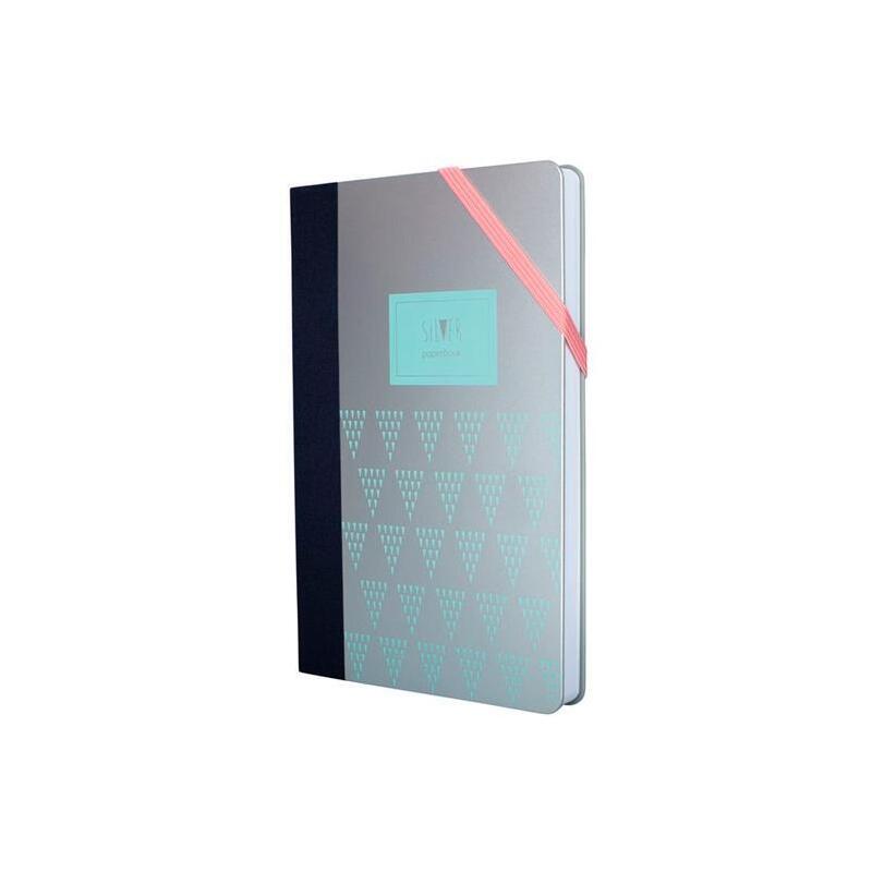 Milan Libreta Paperbook Mediana 208 Pag Cierre Con Goma 21x14,6x1,6 Cm Silver Turquesa