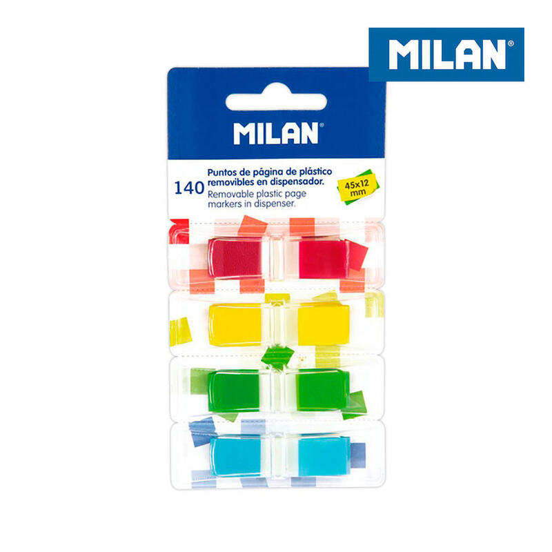 Milan Marcadores De Página Removibles 140 Puntos 45x12mm 4 Colores Transparentes