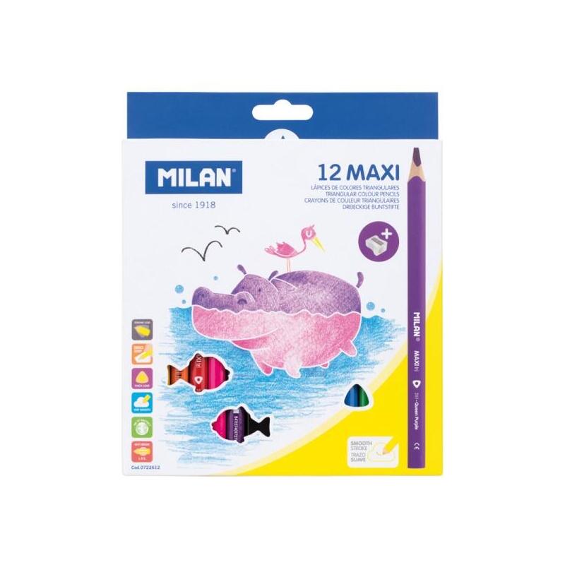 Milan Maxi Pack De 12 Lapices De Colores - Incluye Sacapuntas - Hexagonales - Colores Surtidos