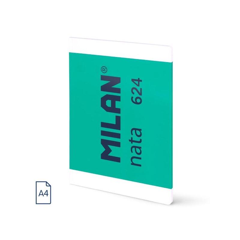 Milan Nata 624 Libreta Encolada Formato A4 Cuadricula 5x5mm - 48 Hojas De 95 Gr/M2 - Microperforado - Verde