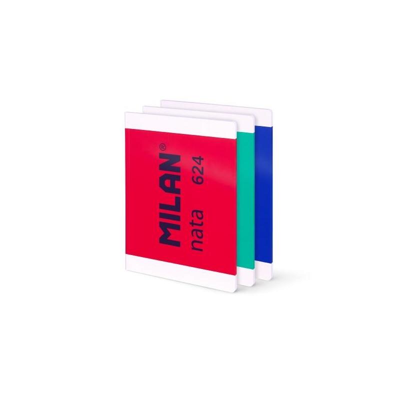 Milan Nata 624 Pack De 3 Libretas Encoladas Formato A4 Pautado 7mm - 48 Hojas De 95 Gr/M2 - Microperforado - Colores