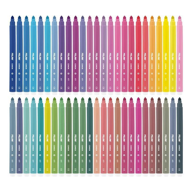 Milan Pack De 50 Rotuladores - Punta Conica 5mm - Tinta Al Agua - Lavable - Colores Surtidos