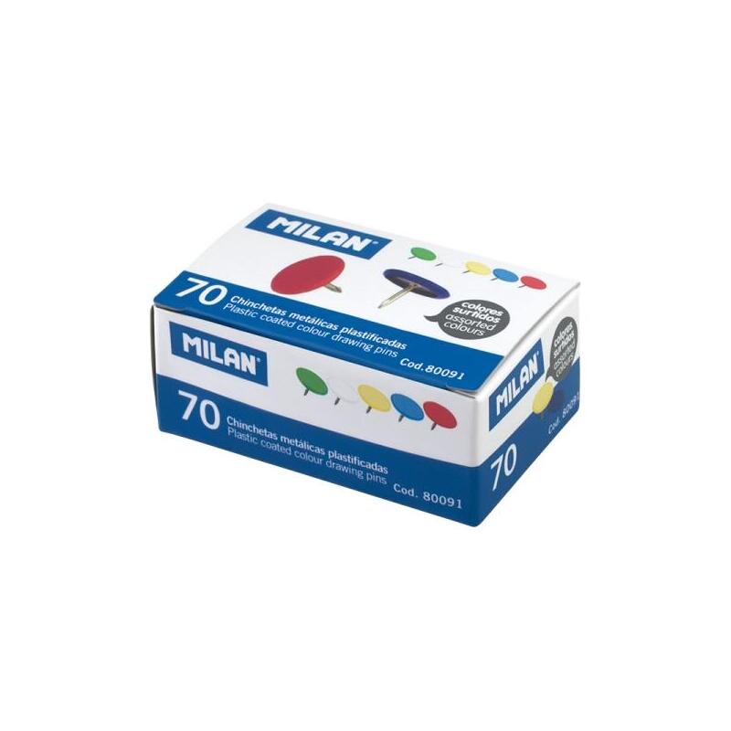 Milan Pack De 70 Chinchetas Metalicas - Plastificadas - Colores Surtidos