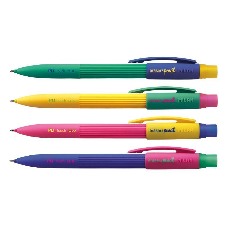 Milan Pl1 Expositor De 20 Portaminas - Mina 0.9mm 2b Grafito - Goma Milan Extra Larga - Colores Surtidos