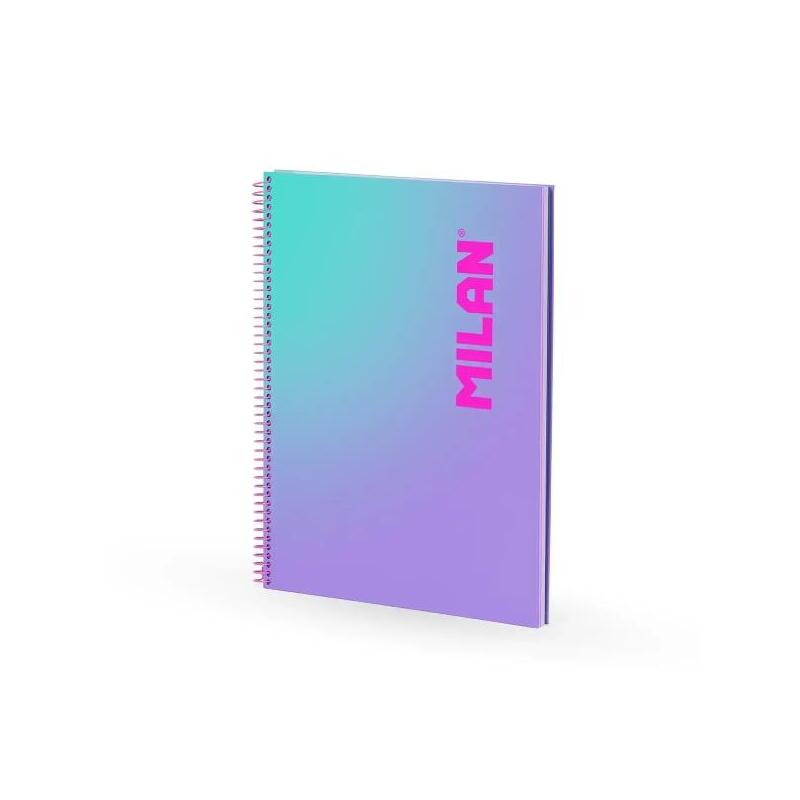 Milan Sunset Cuaderno Espiral Formato A4 Pautado 7mm - 90 Hojas De 95 Gr/M2 - Microperforado, Bandas De Color Y 4